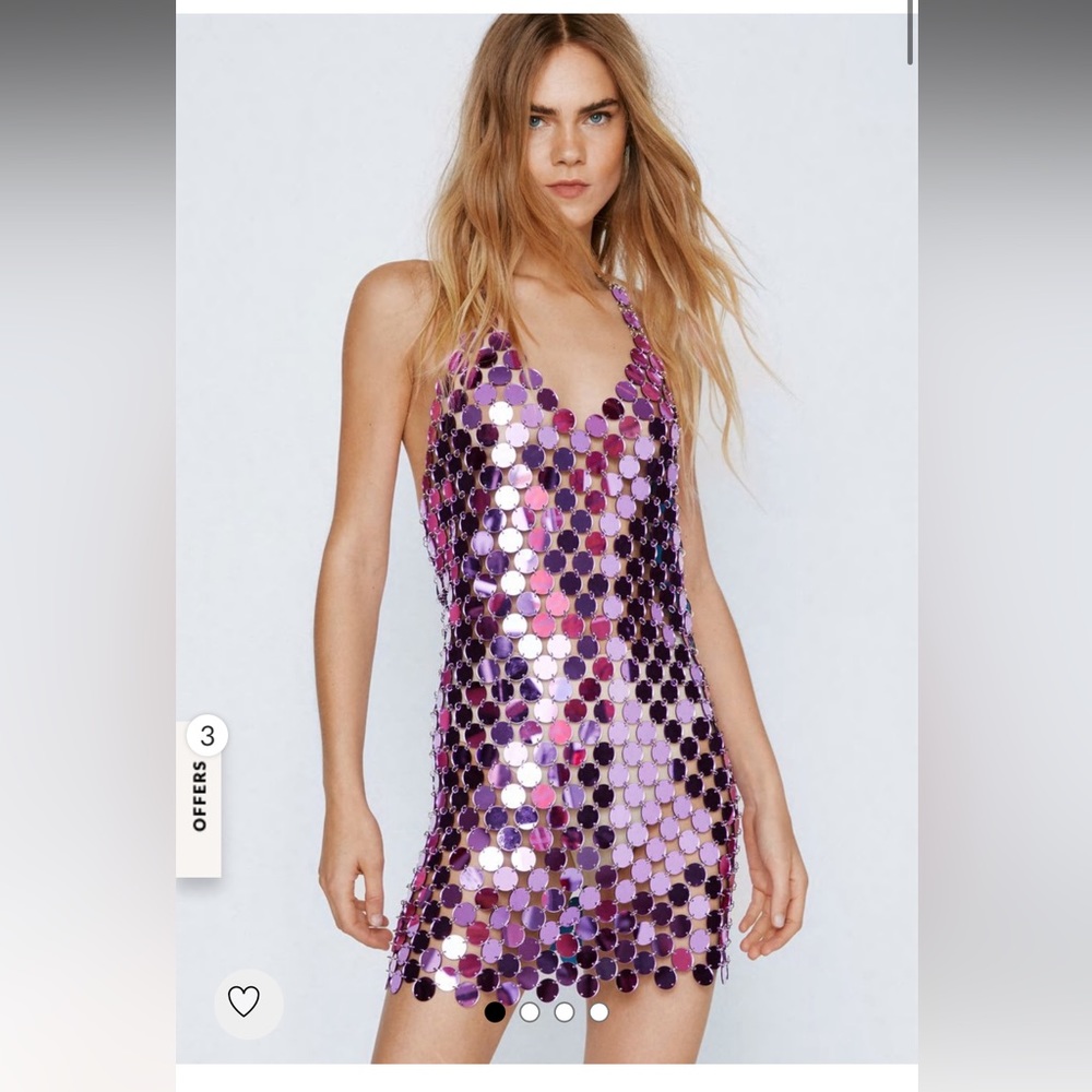 Nasty Gal Disc Chainmail Sequin Halter Mini Dress Pink